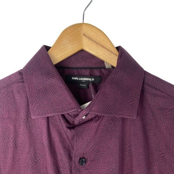 Karl Lagerfeld Paris Purpl Wine Patterned Long Sleeve Button Up Dress Shirt US M - Picture 3 of 10